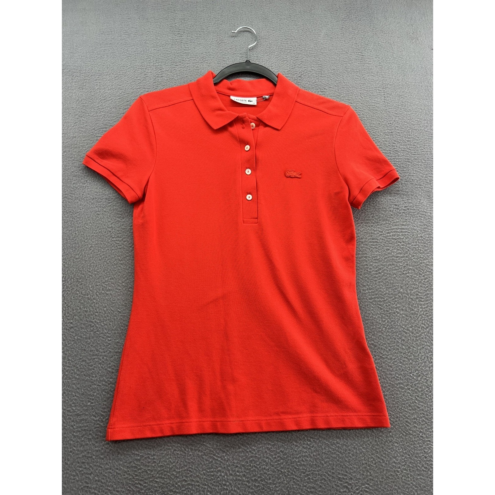 Lacoste Polo Shirt Womens 34 Red Slim Fit Stretch Croc Logo Cotton Pique